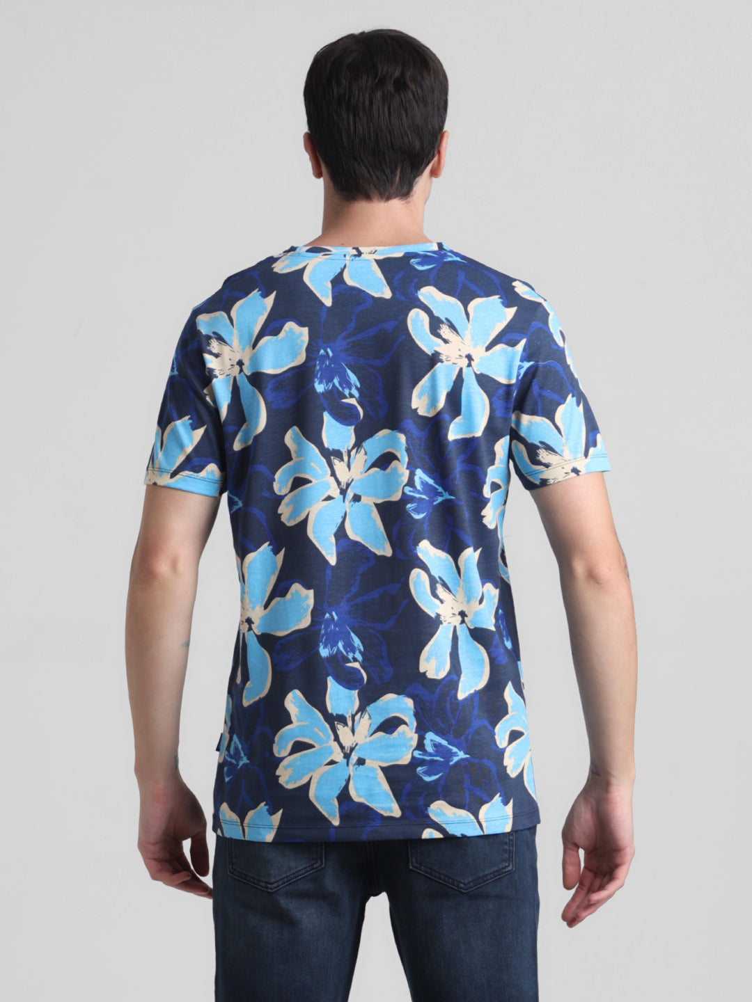 Navy Floral Cotton T-shirt