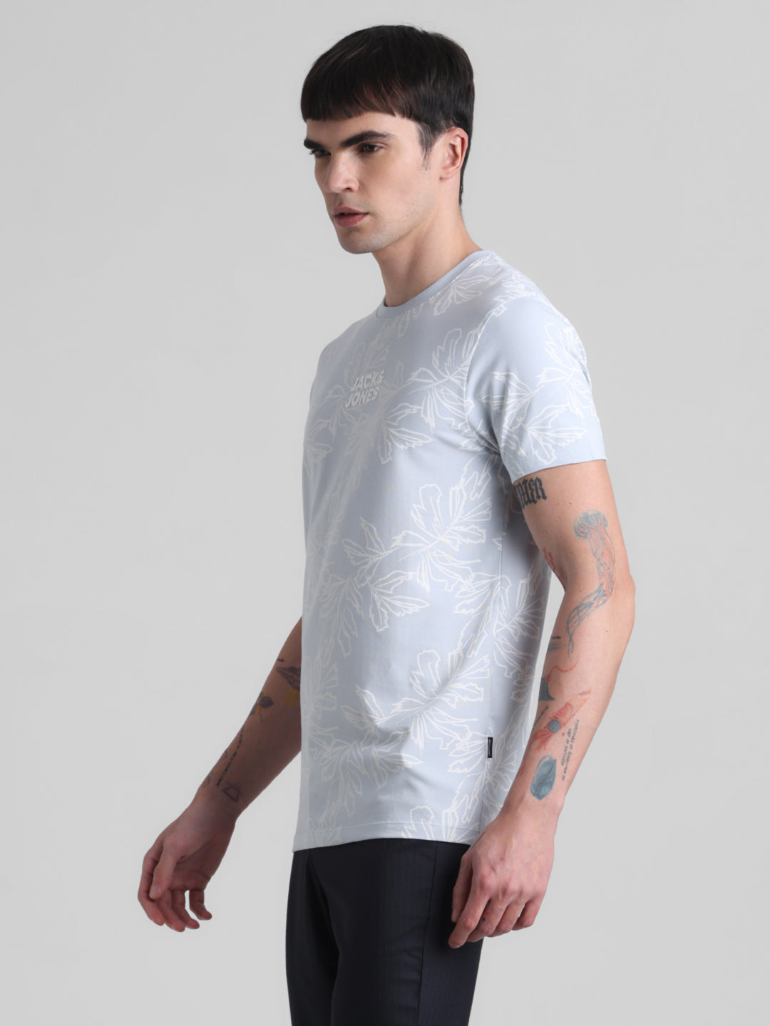 Light Blue Floral Cotton T-shirt