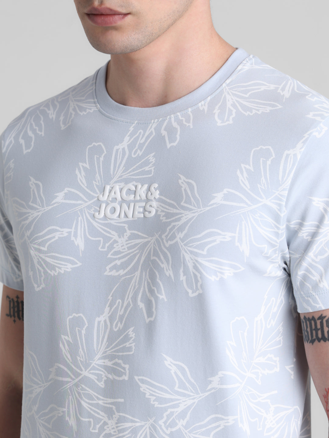 Light Blue Floral Cotton T-shirt