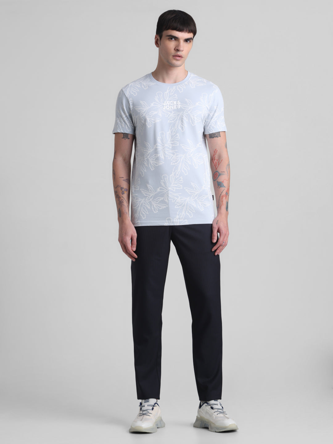 Light Blue Floral Cotton T-shirt