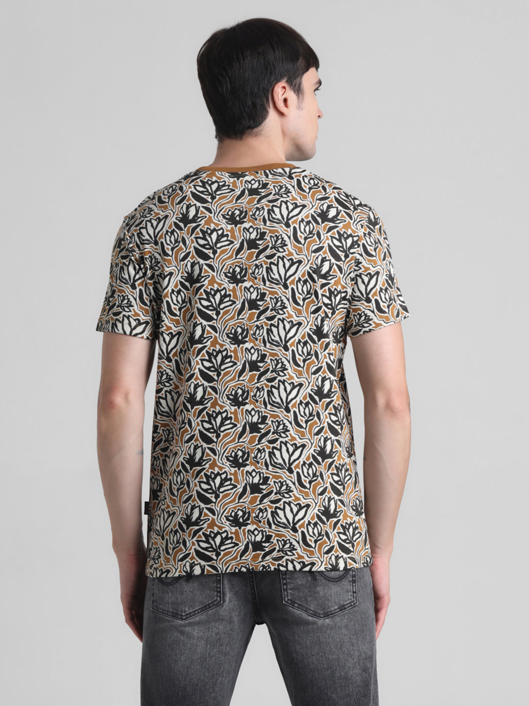 Floral Cotton Slim Fit T-shirt - Golden Brown