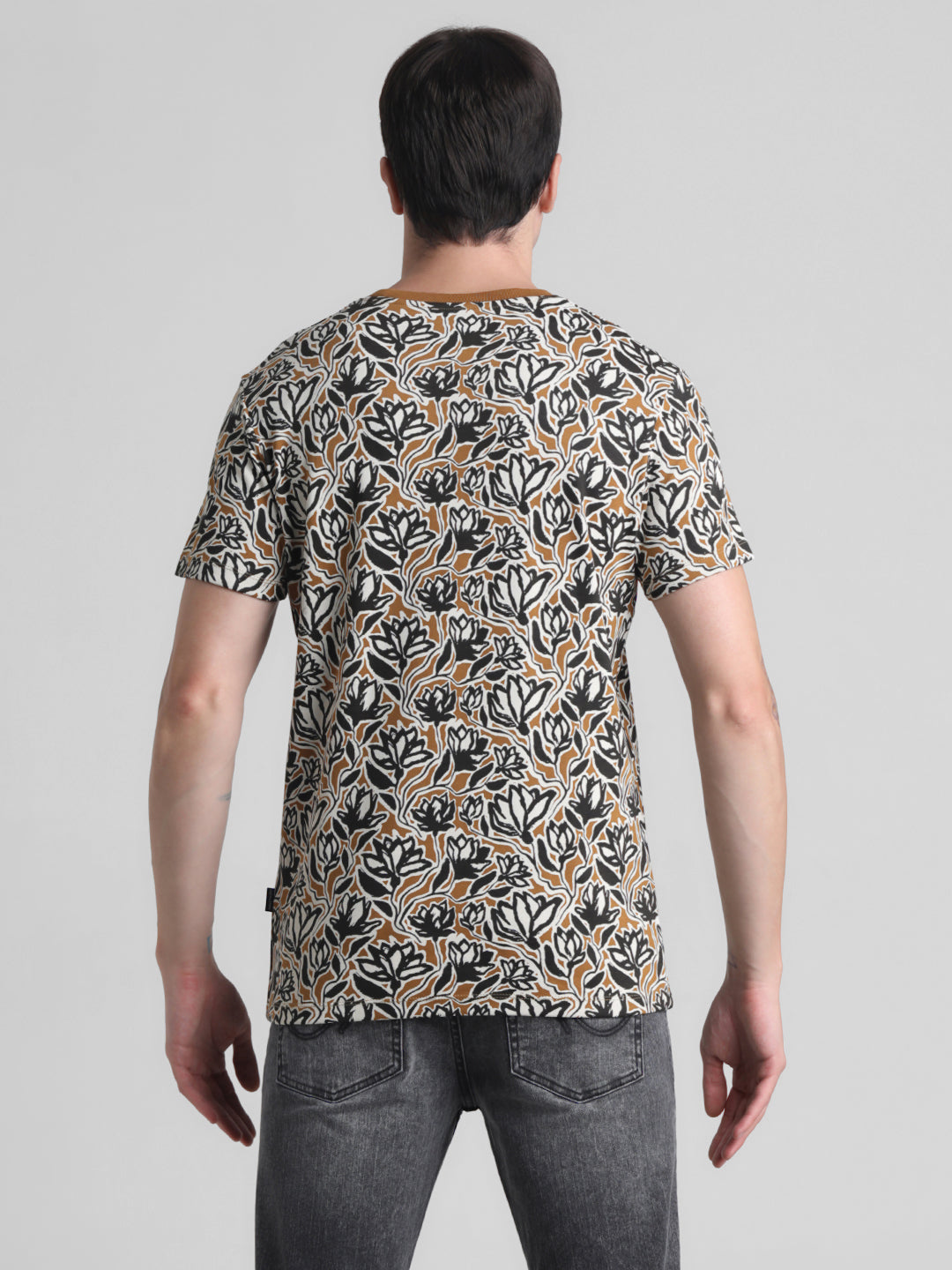 Floral Cotton Slim Fit T-shirt - Golden Brown