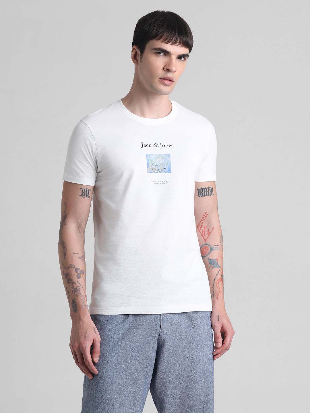 White Logo Print T-shirt