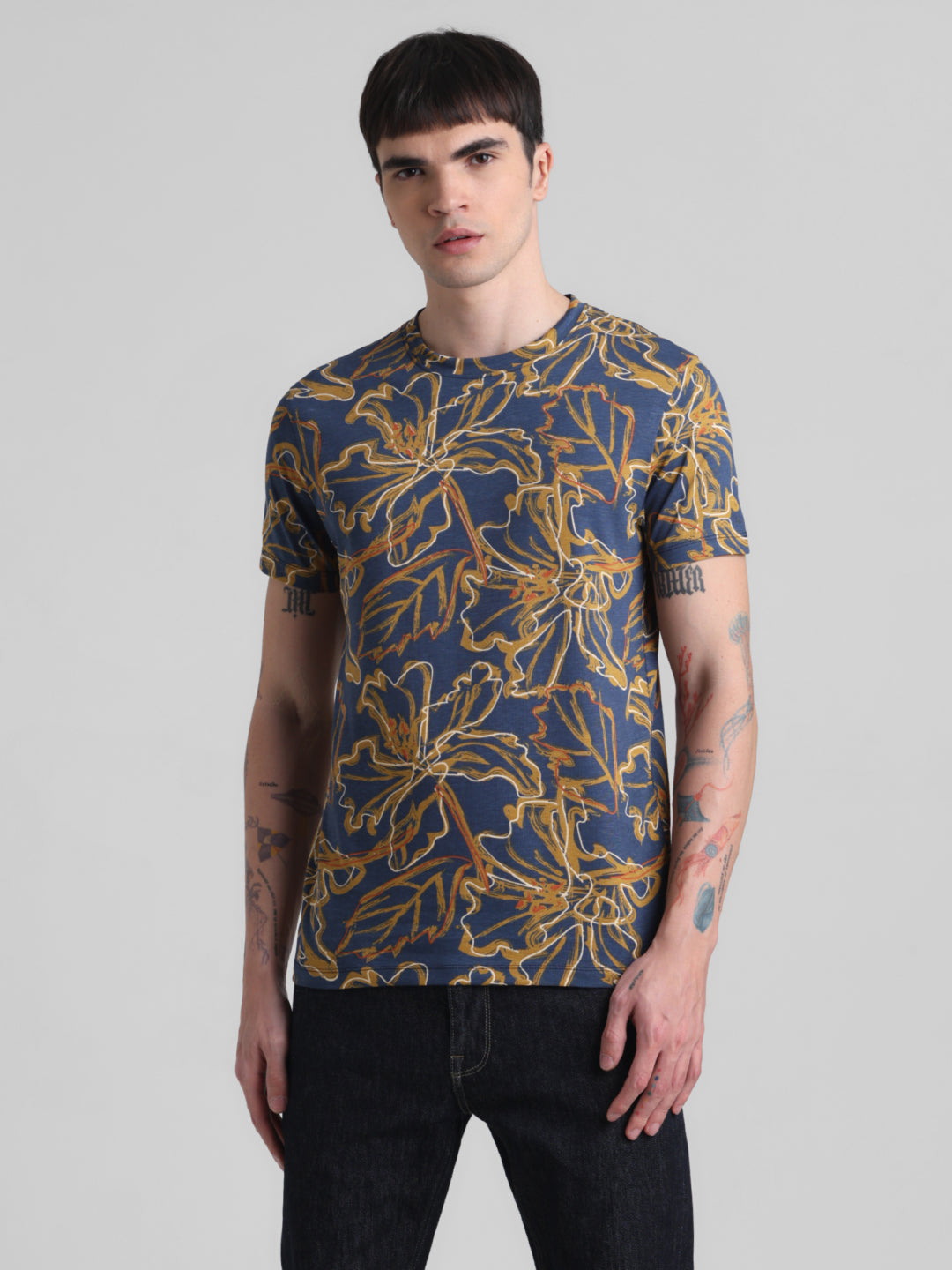 Navy Floral Slim Fit T-shirt