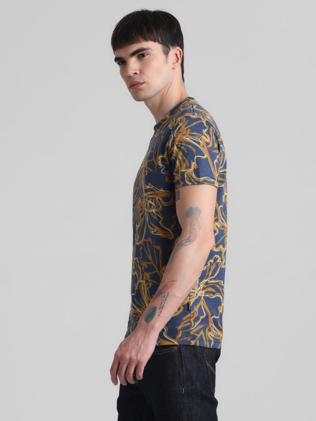 Navy Floral Slim Fit T-shirt