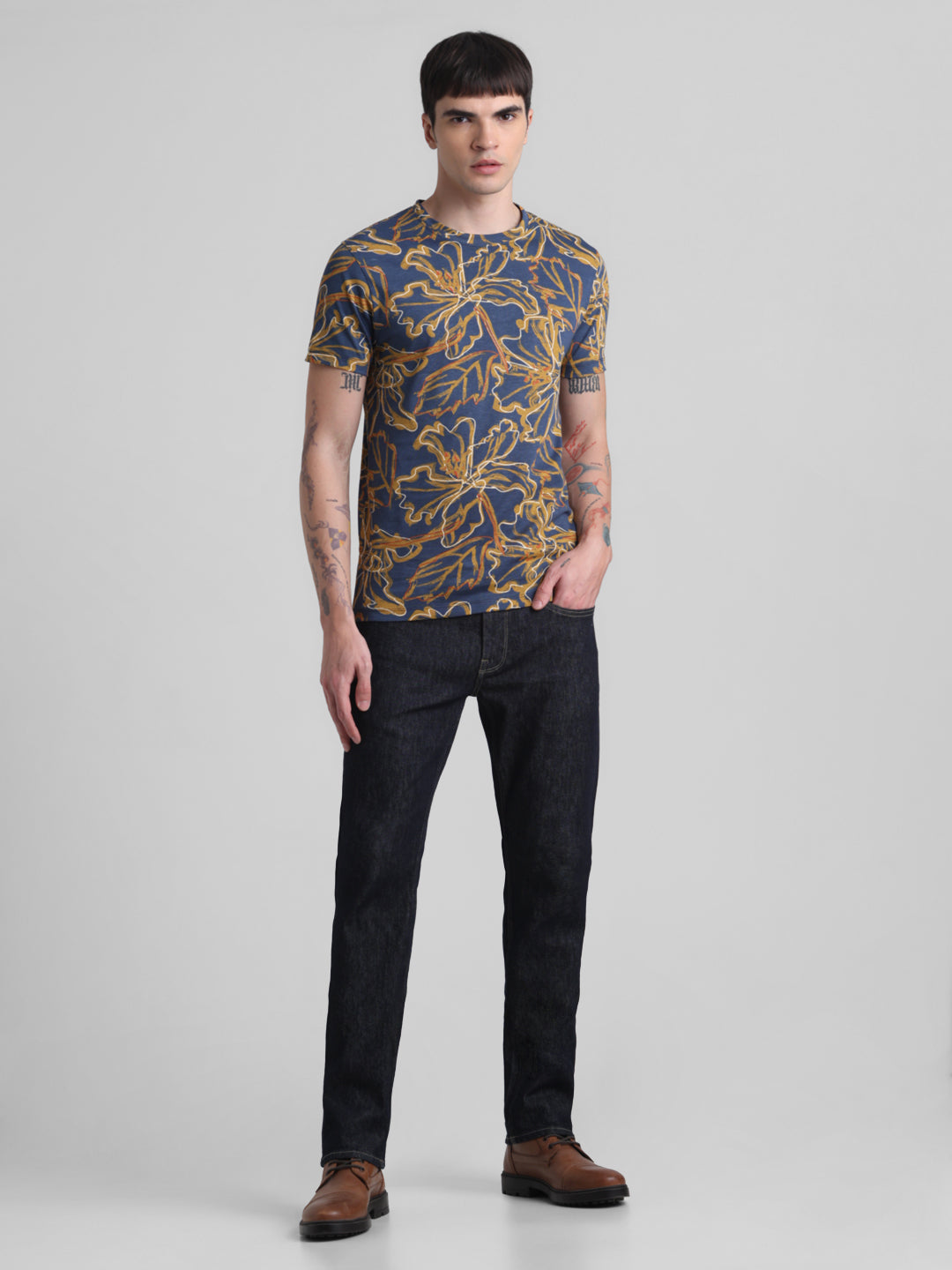 Navy Floral Slim Fit T-shirt