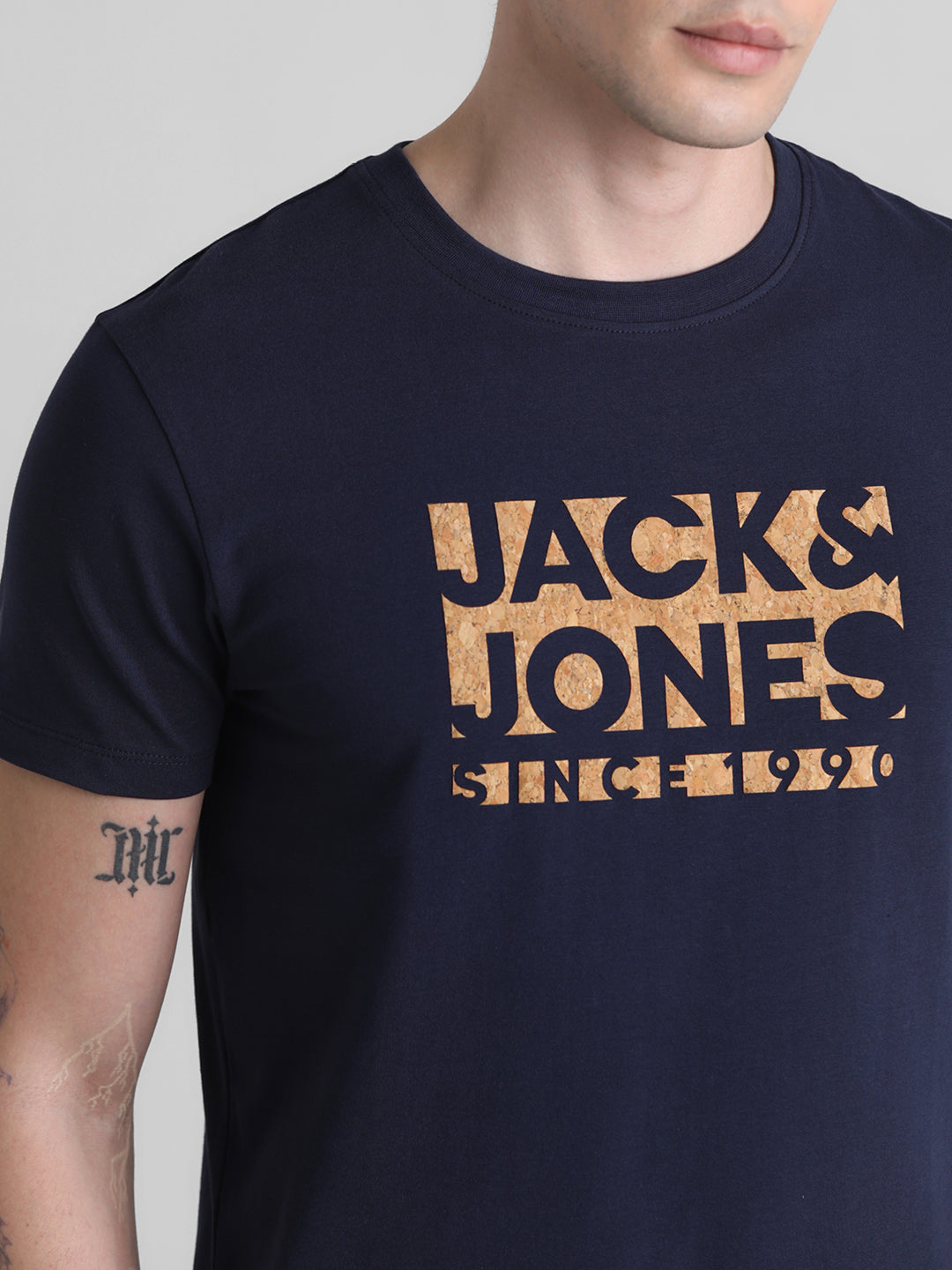 Navy Logo Print Cotton T-shirt