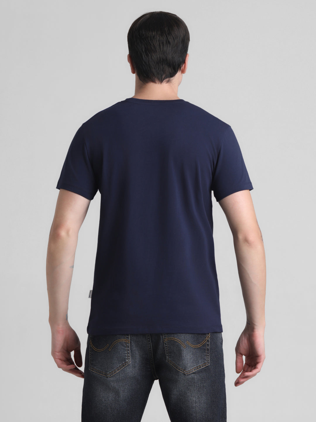Navy Logo Print Cotton T-shirt