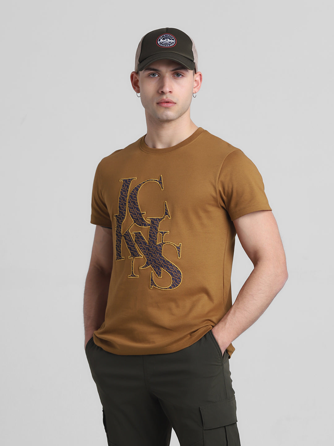 Brown Applique Patchwork Logo T-shirt - S