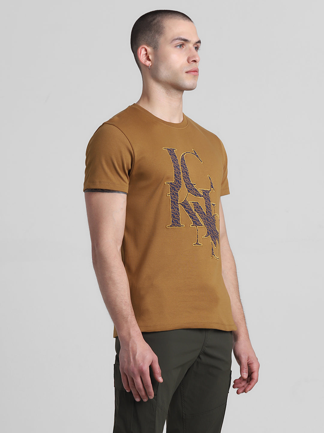 Brown Applique Patchwork Logo T-shirt