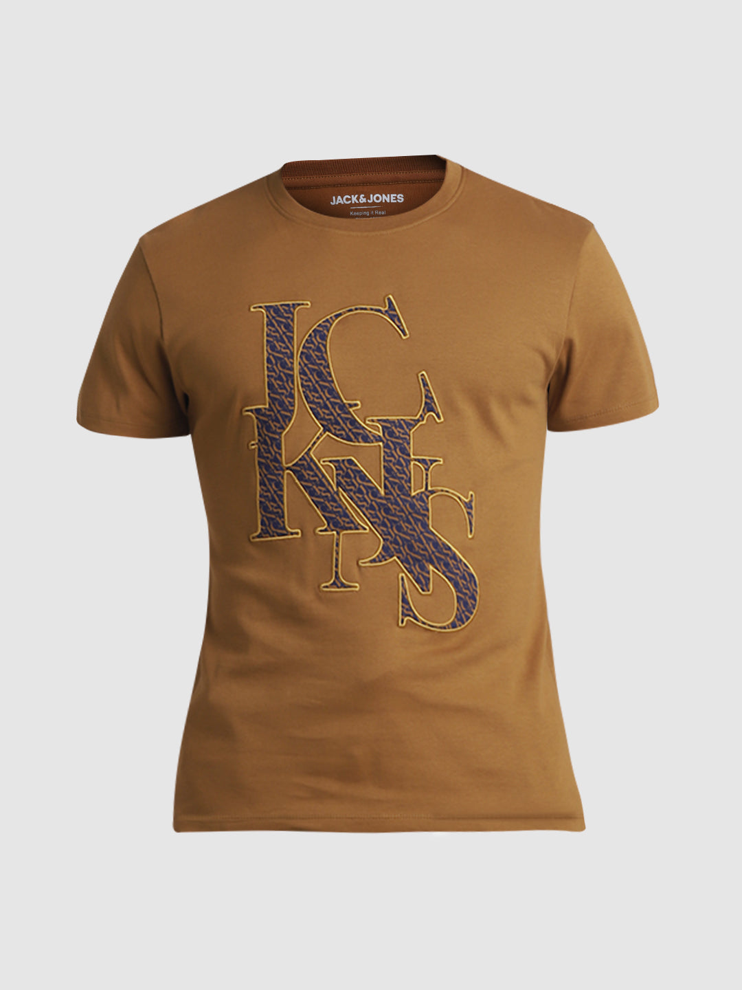 Brown Applique Patchwork Logo T-shirt