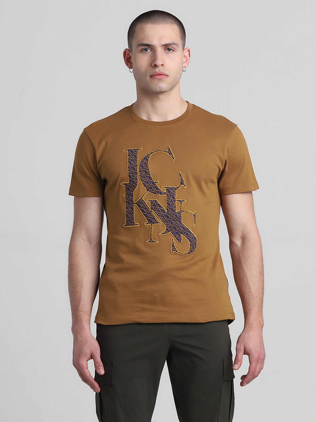 Brown Applique Patchwork Logo T-shirt
