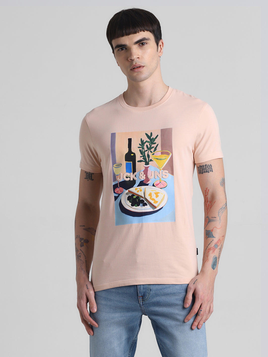 Peach Printed Slim Fit T-shirt