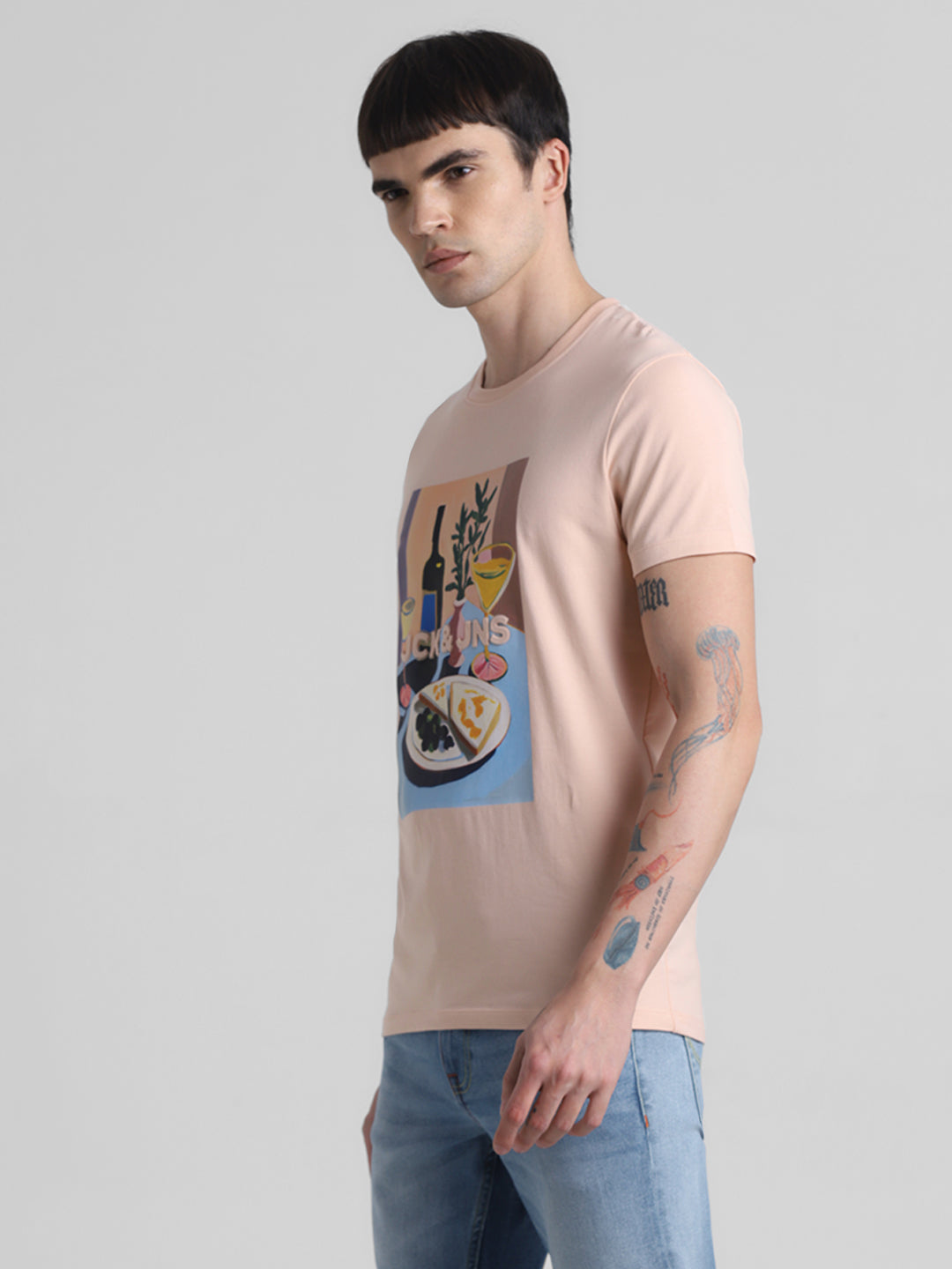 Peach Printed Slim Fit T-shirt