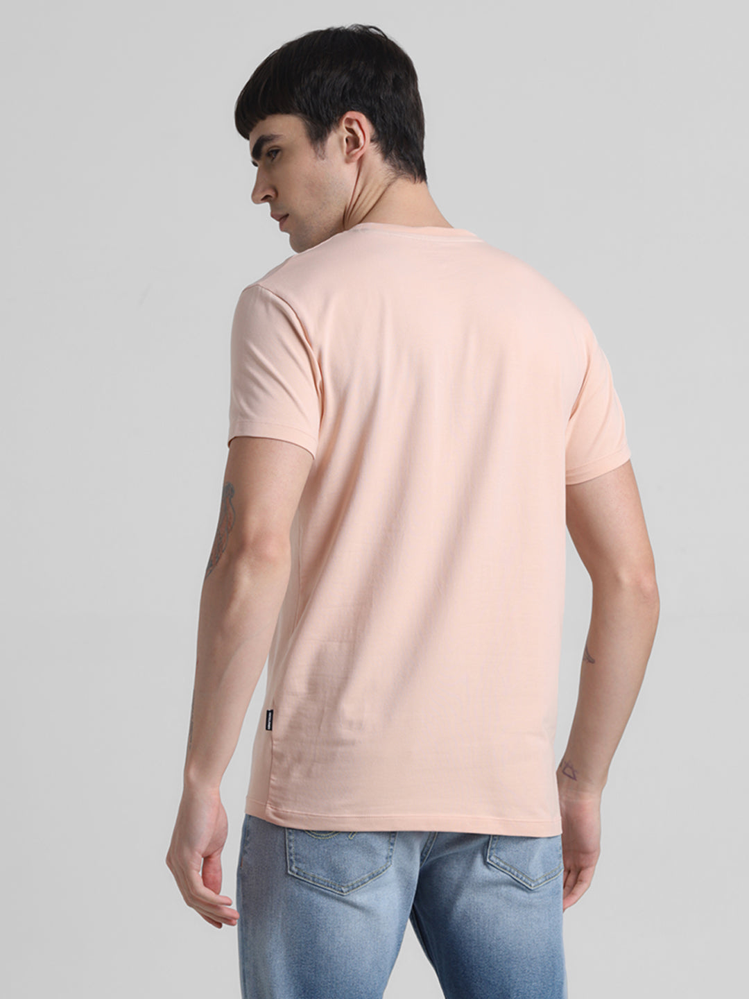 Peach Printed Slim Fit T-shirt