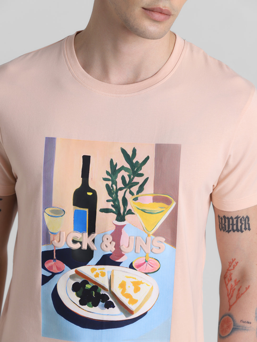 Peach Printed Slim Fit T-shirt