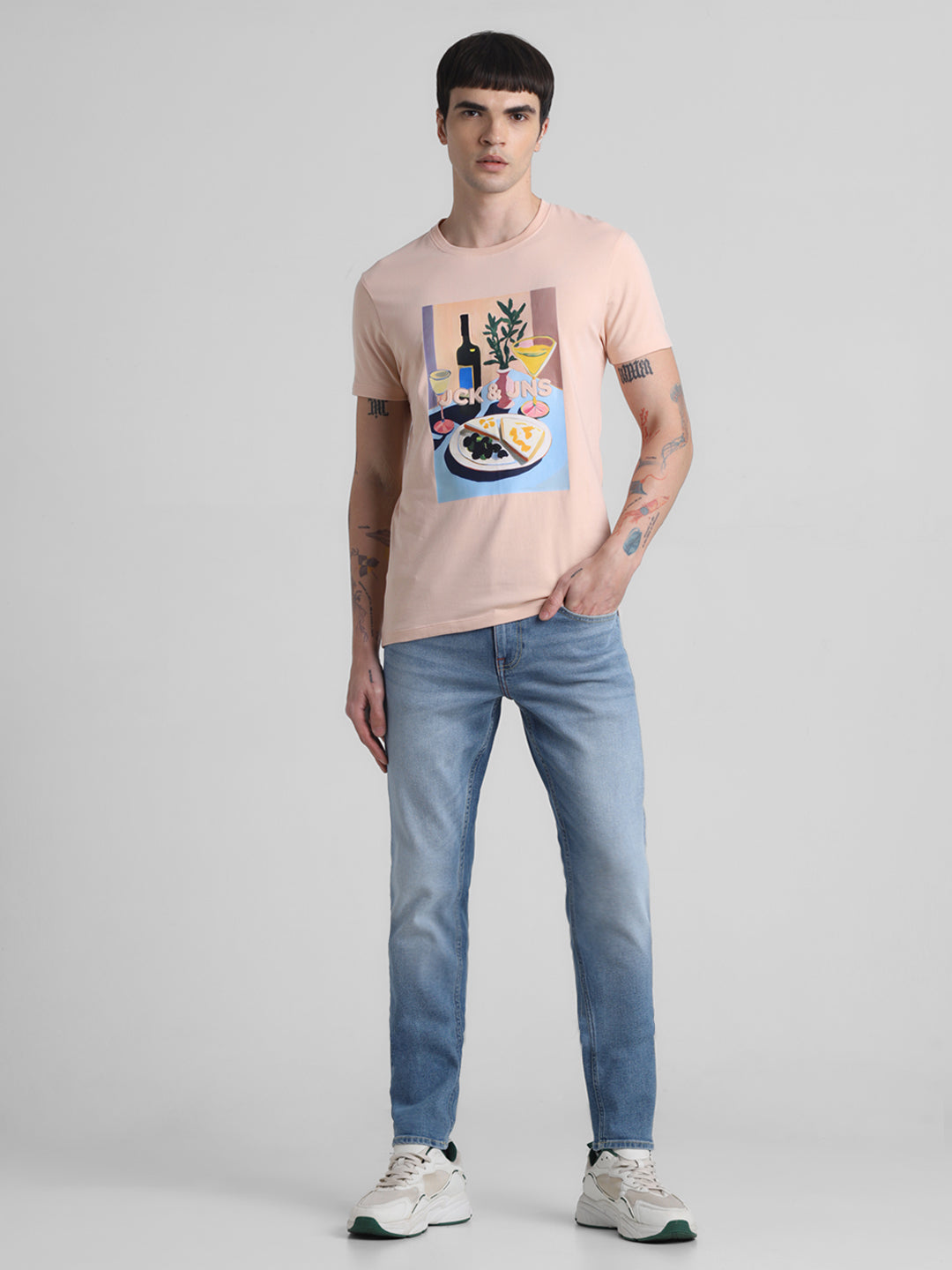 Peach Printed Slim Fit T-shirt