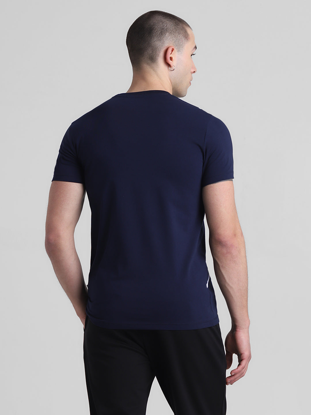 Navy Logo Print Cotton T-shirt