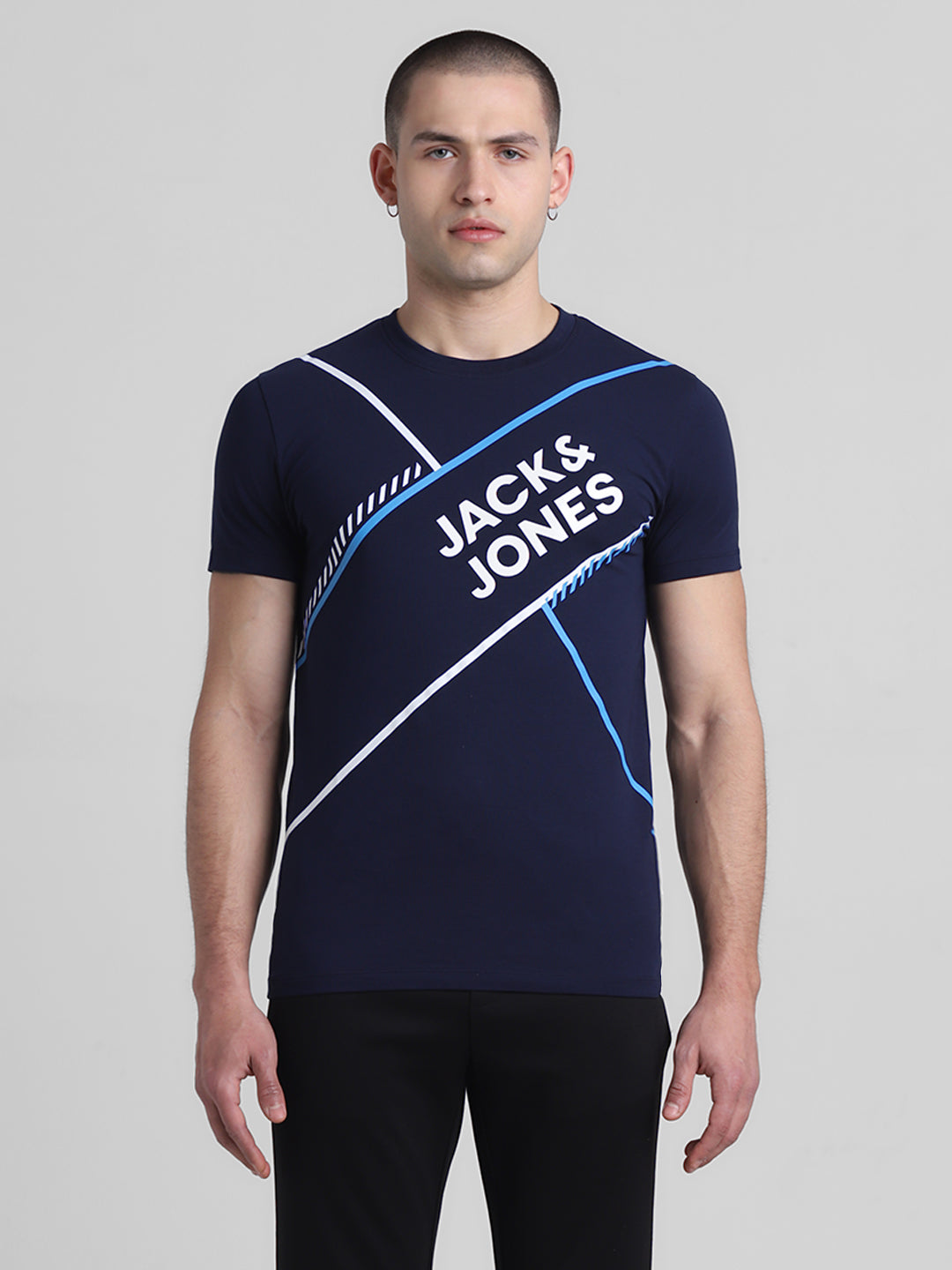 Navy Logo Print Cotton T-shirt