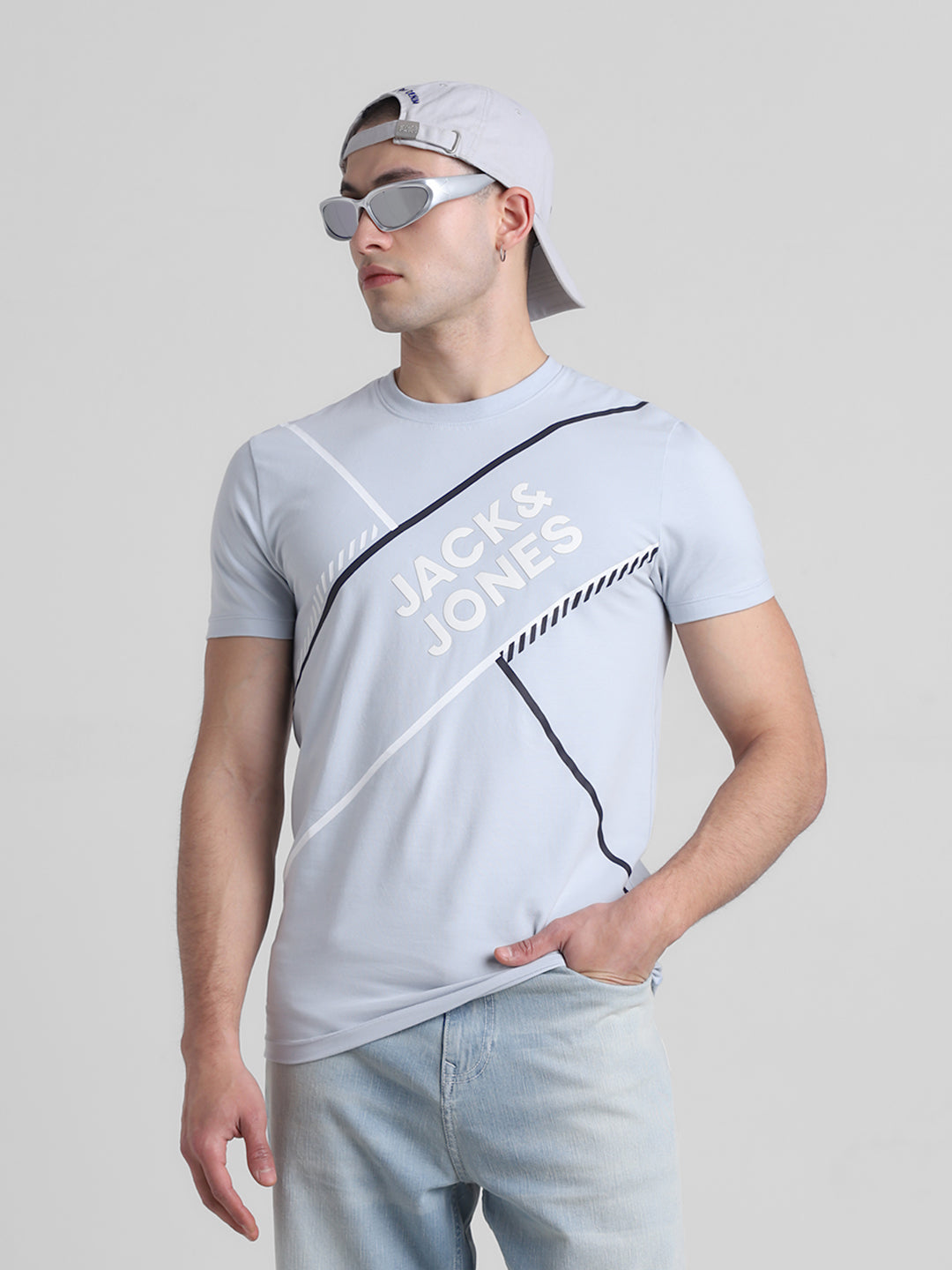 Blue Logo Print Cotton T-shirt - S