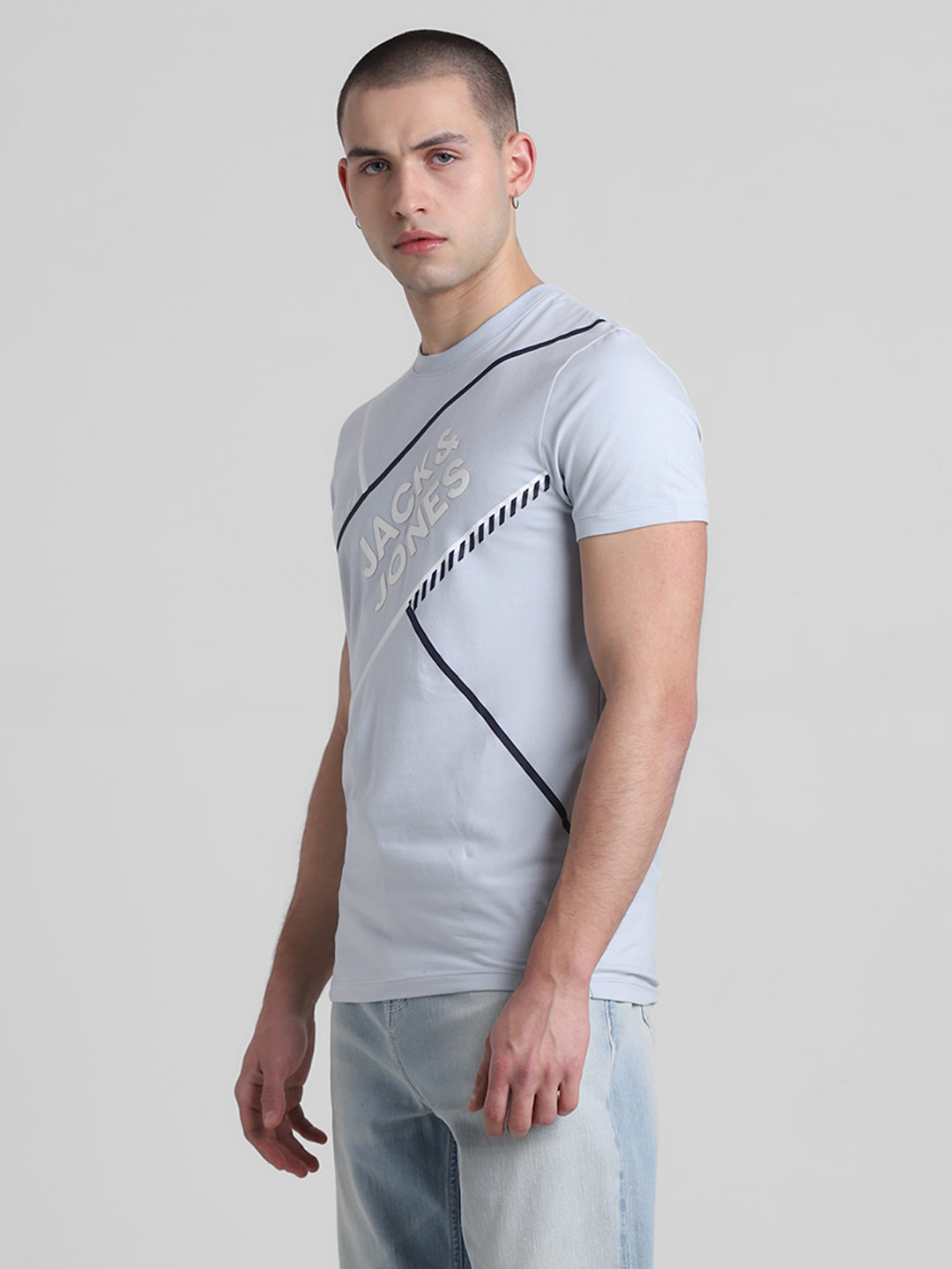 Blue Logo Print Cotton T-shirt