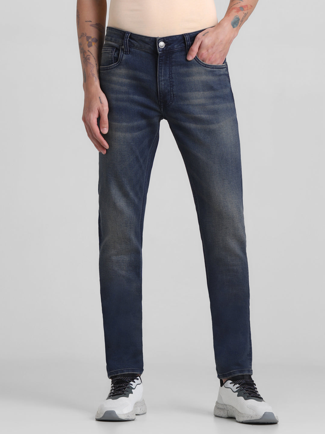 Dark Blue Knitted Liam Super Skinny Jeans