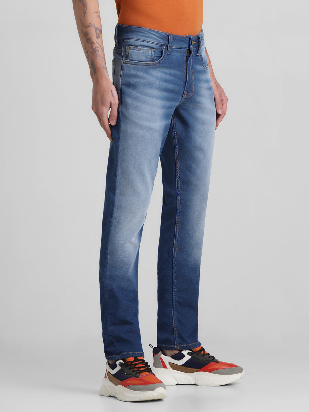 Blue Faded Knitted Glenn Slim Jeans