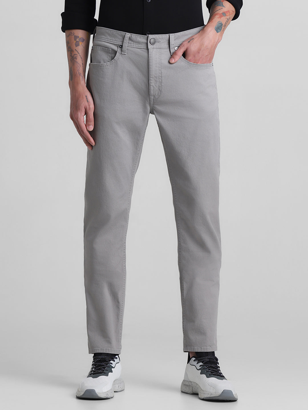 Grey Regular Fit Twill Pants - 28