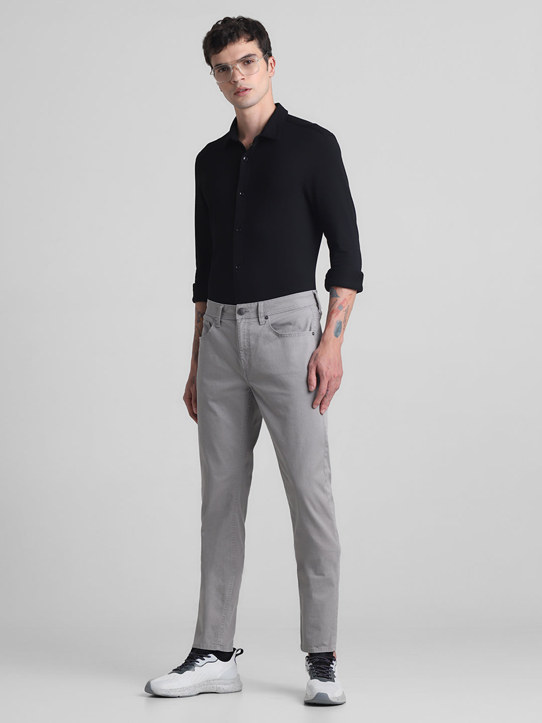 Grey Regular Fit Twill Pants