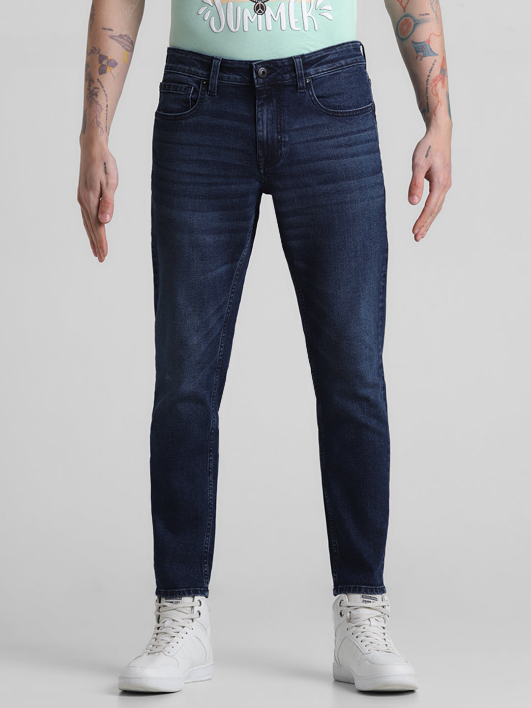 Dark Blue 5 Pocket Brak Cropped Jeans