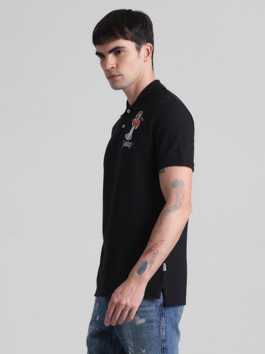 Black Appliqué Patchwork Polo