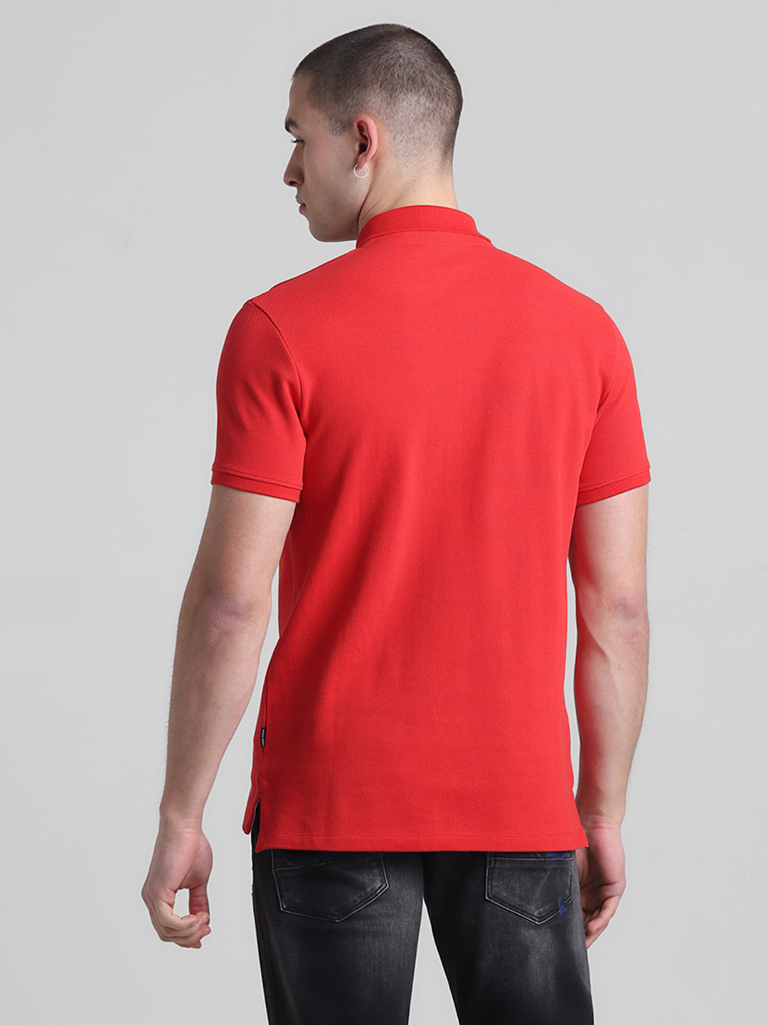 Red Applique Patchwork Printed Polo