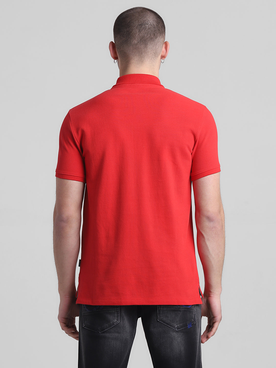 Red Applique Patchwork Printed Polo