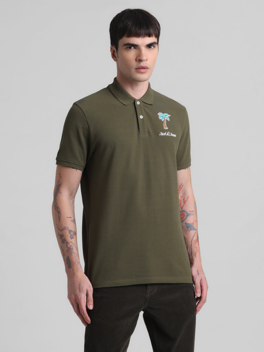 Green Appliqué Patchwork Polo