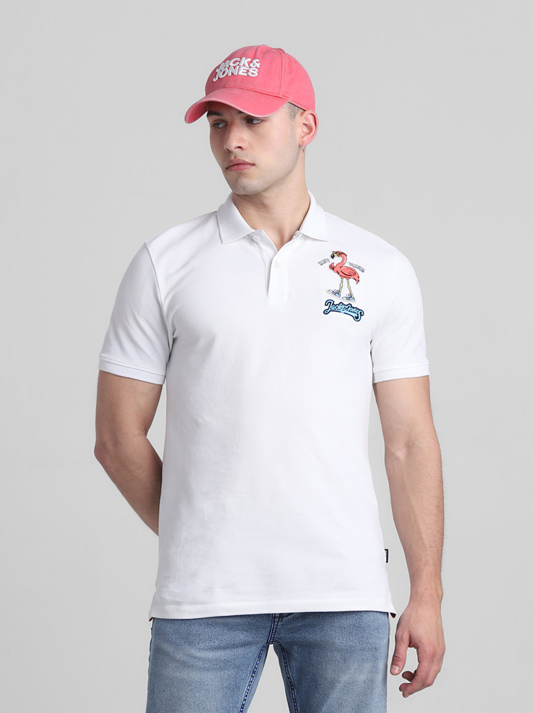 White Appliqué Patchwork Polo