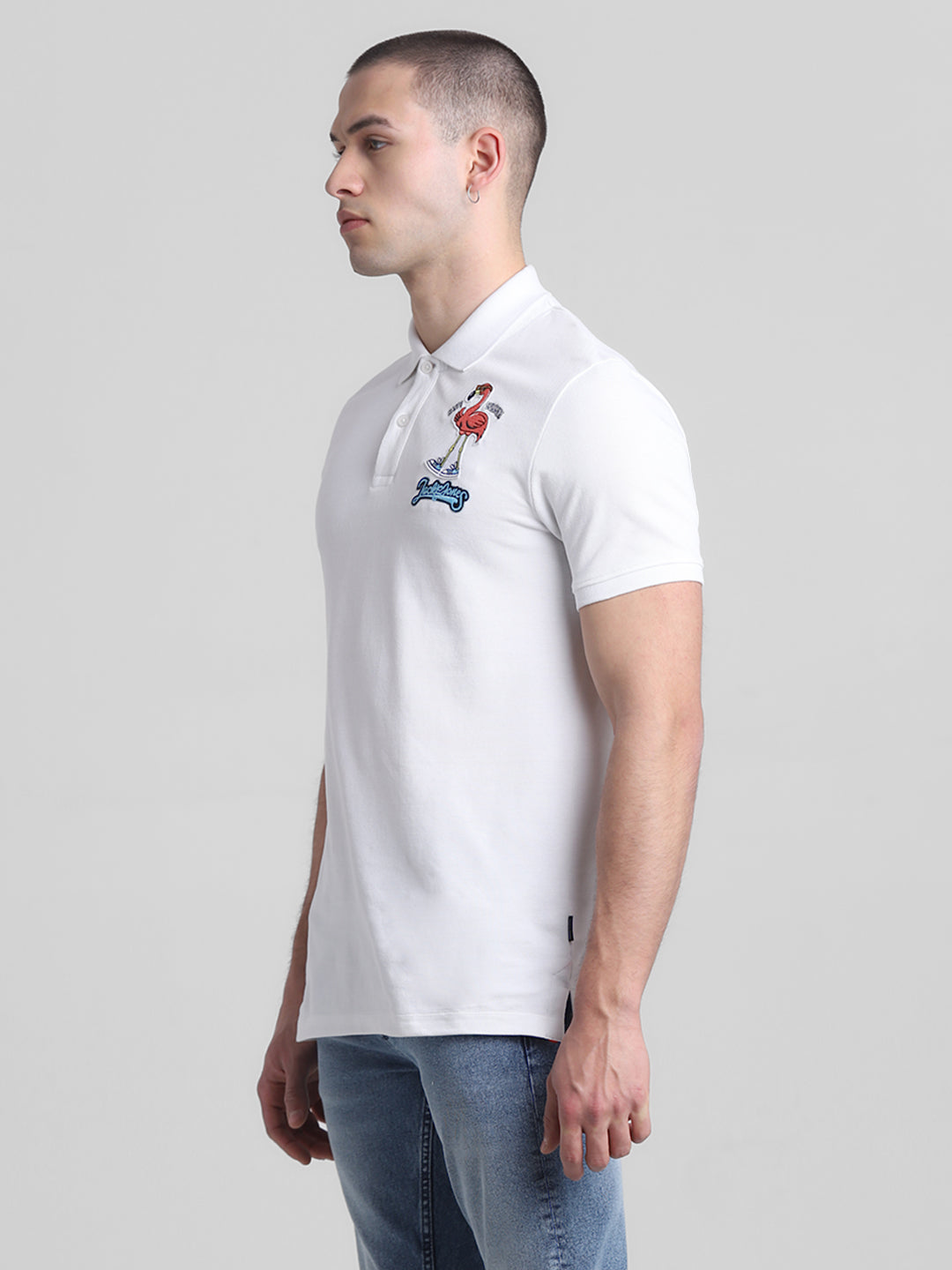 White Appliqué Patchwork Polo