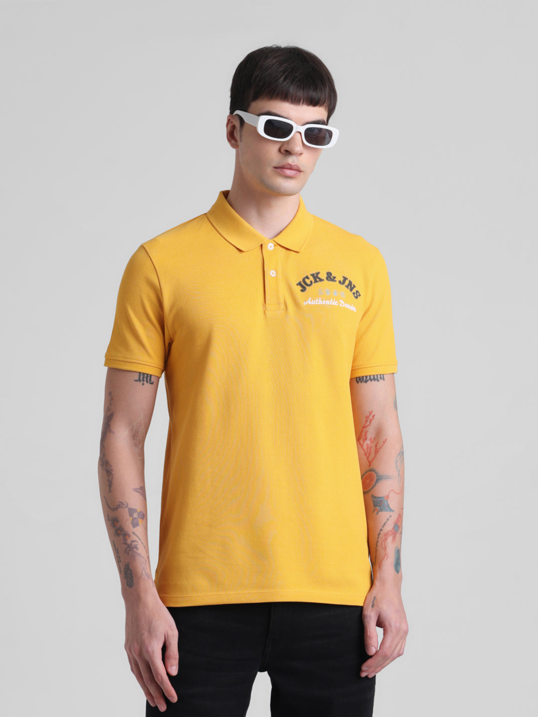 Yellow Embroidered Text Polo - S
