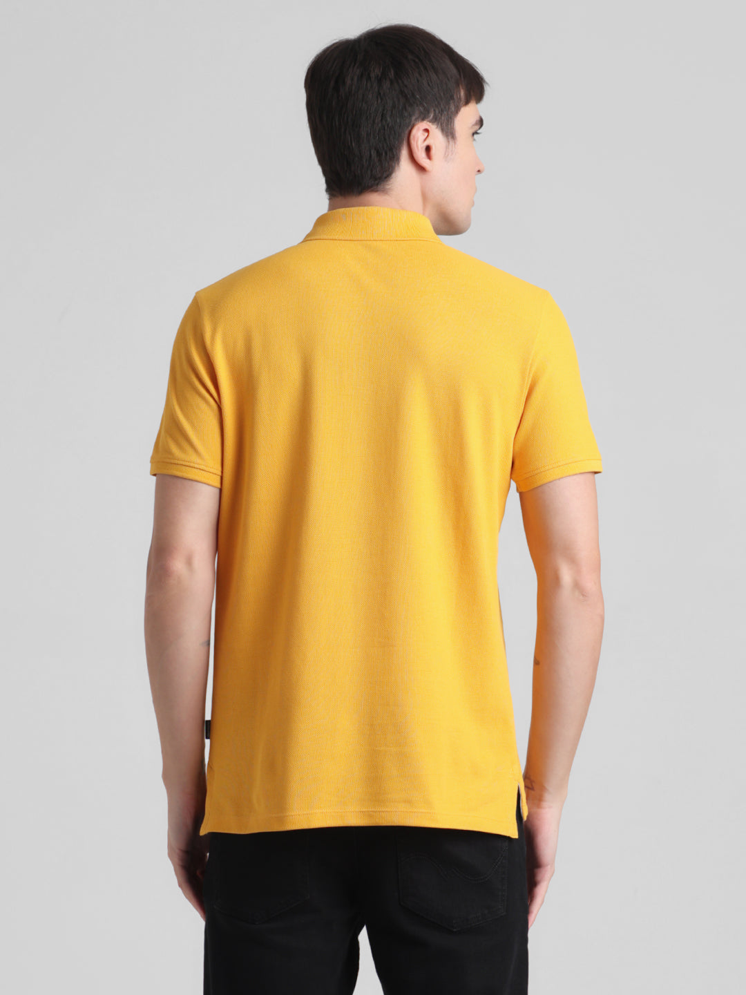 Yellow Embroidered Text Polo