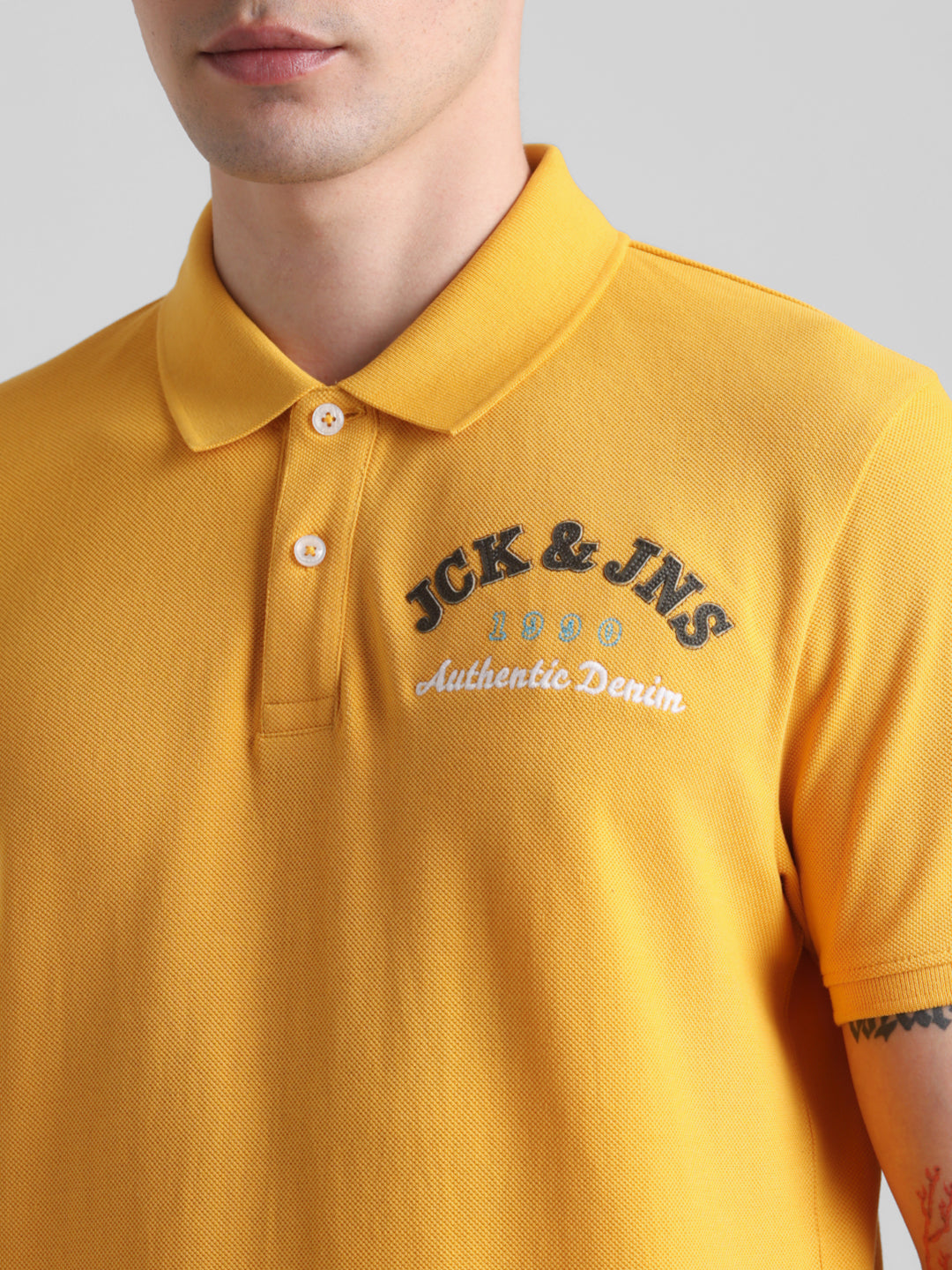 Yellow Embroidered Text Polo
