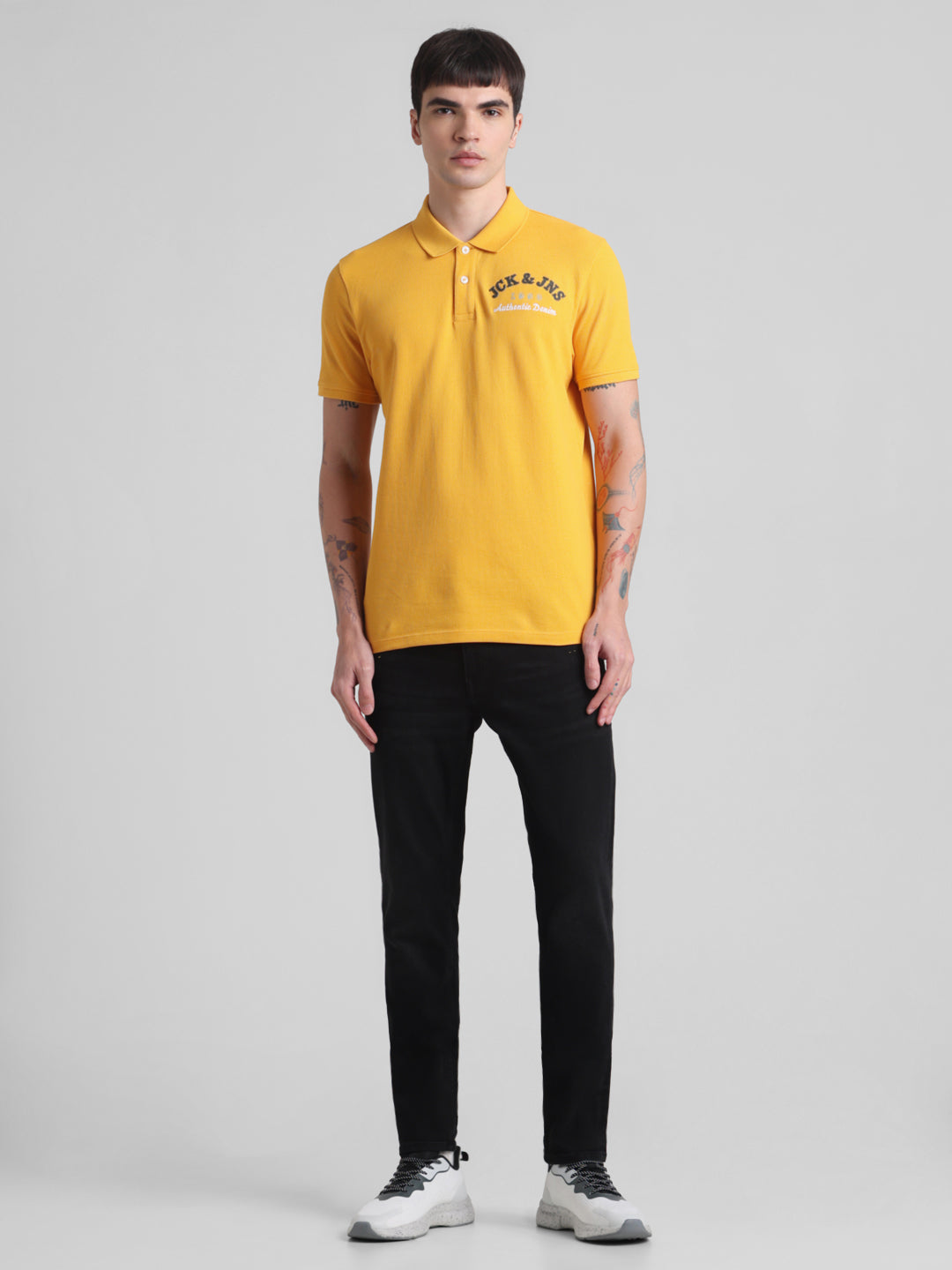 Yellow Embroidered Text Polo