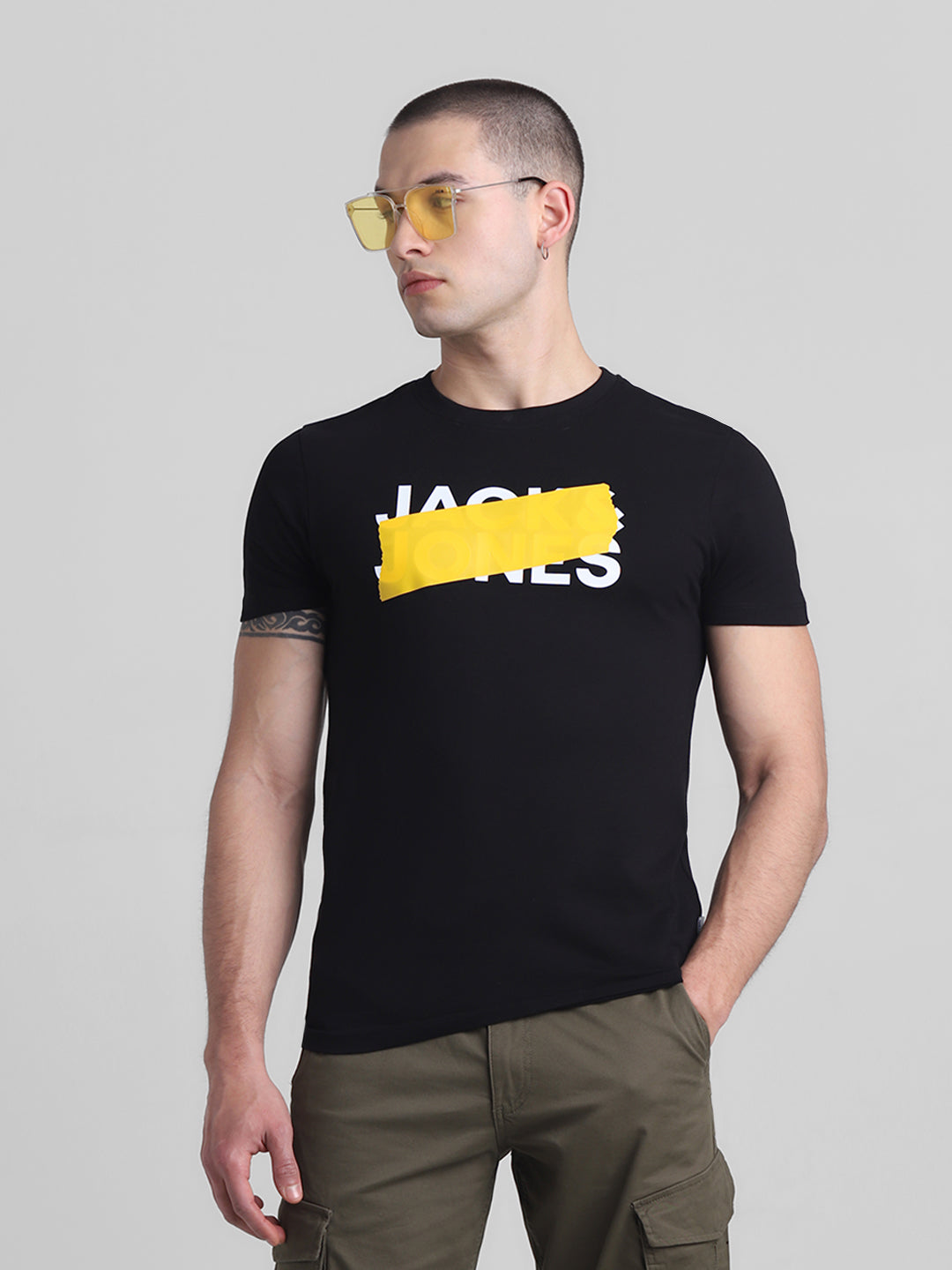 Black Logo Print Cotton T-shirt - S