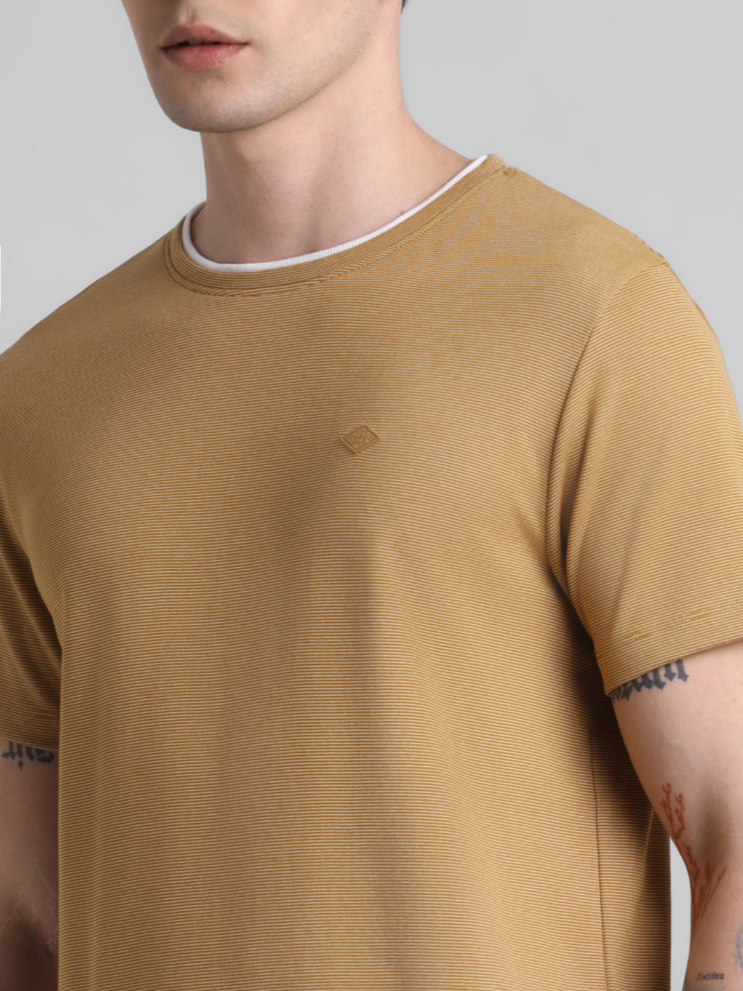Brown Contrast Neck Band T-shirt