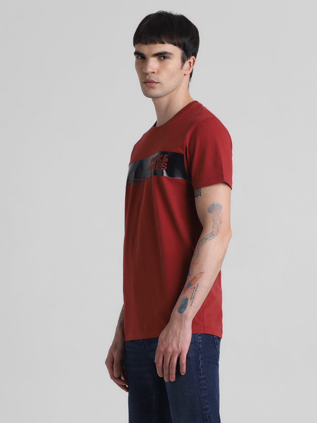 Red Chest Print Cotton T-shirt