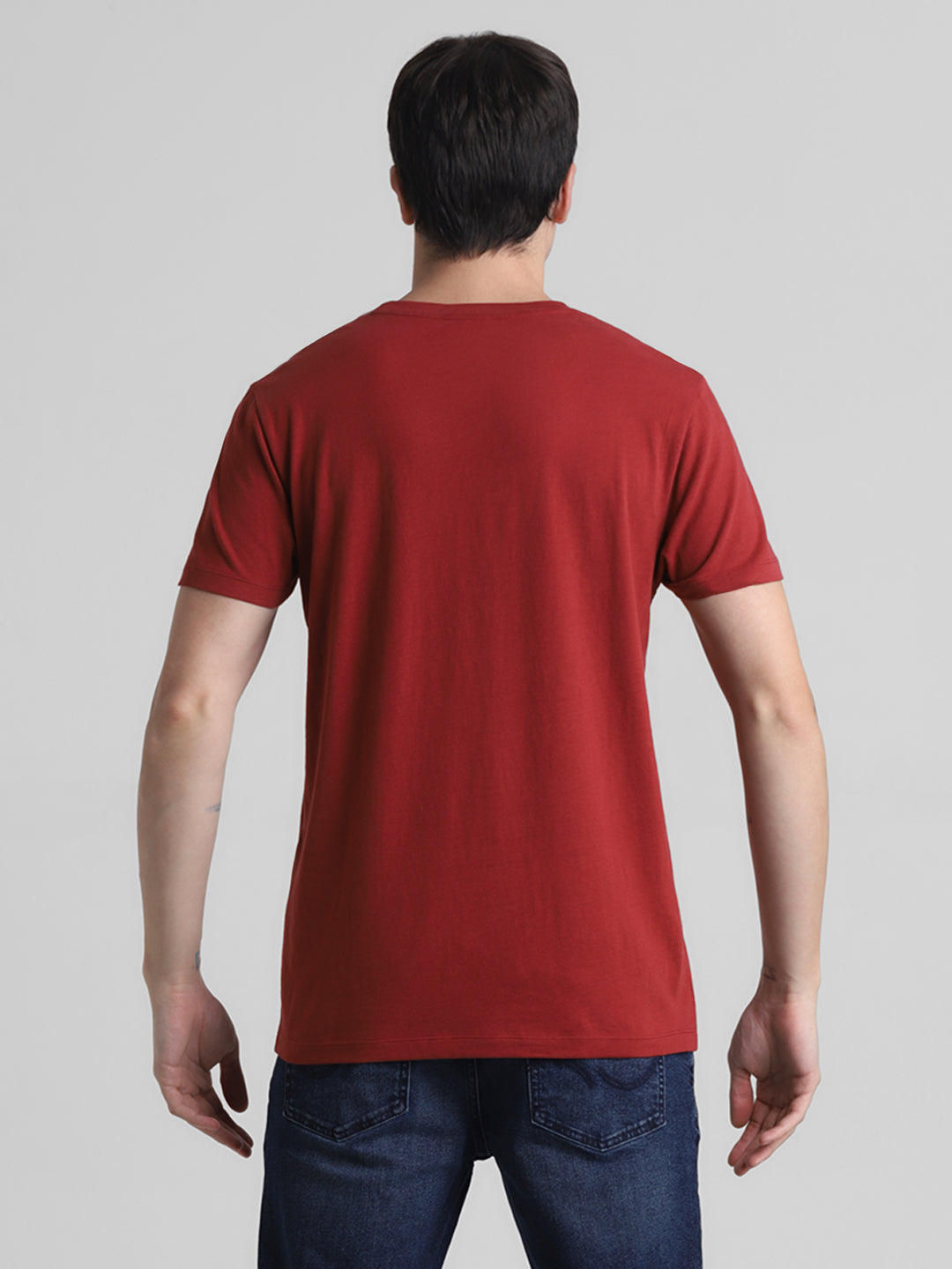 Red Chest Print Cotton T-shirt