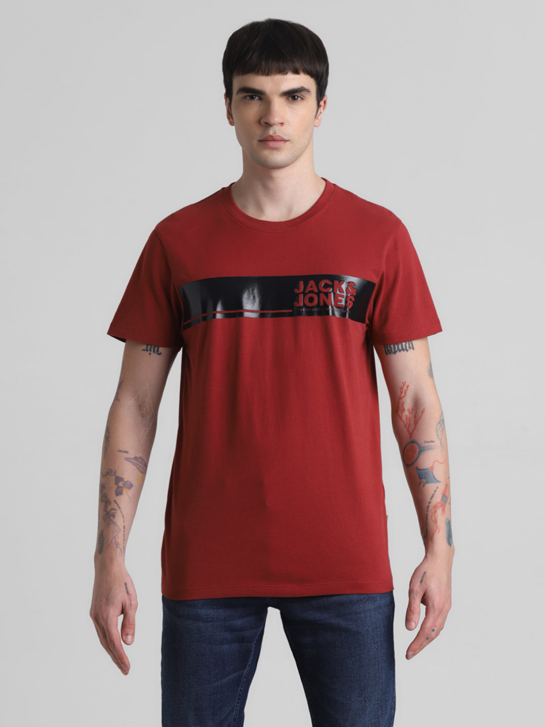 Red Chest Print Cotton T-shirt