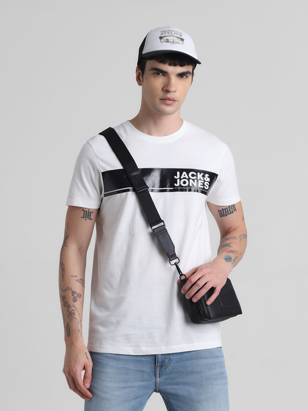 White Chest Print Cotton T-shirt - M