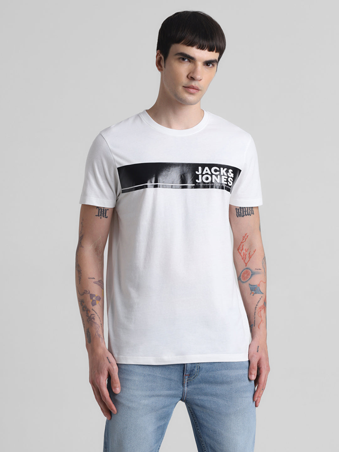 White Chest Print Cotton T-shirt