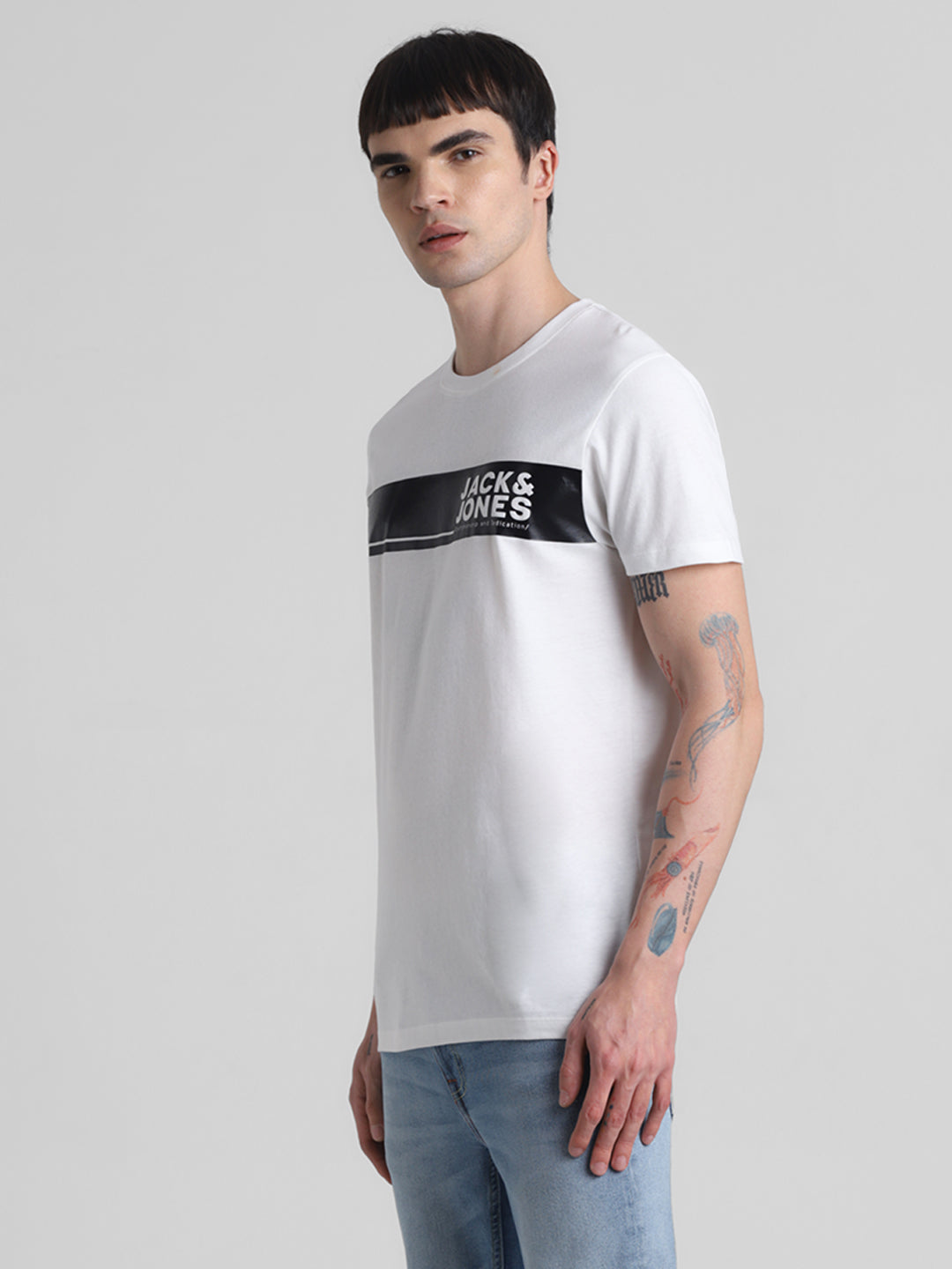 White Chest Print Cotton T-shirt