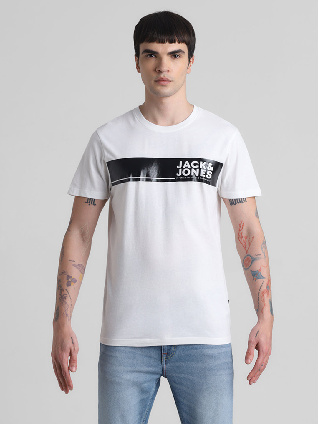 White Chest Print Cotton T-shirt