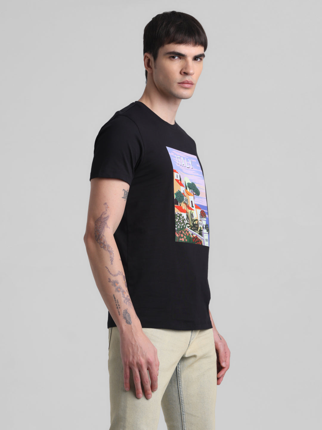 Black Italy Graphic Print Cotton T-shirt